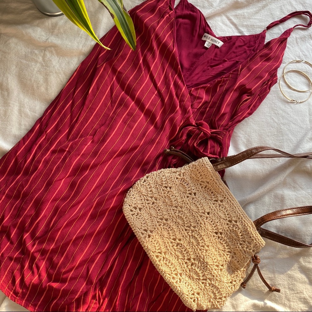 Wild Honey Magenta Striped Cross Tie Dress